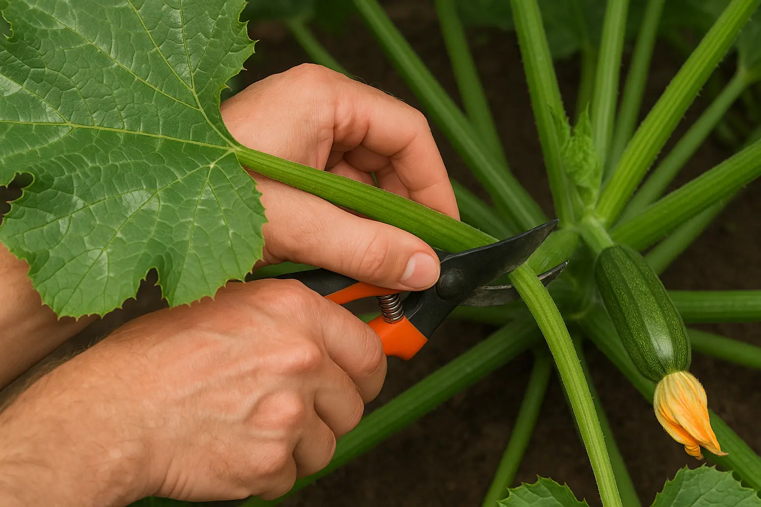 couper feuilles courgette